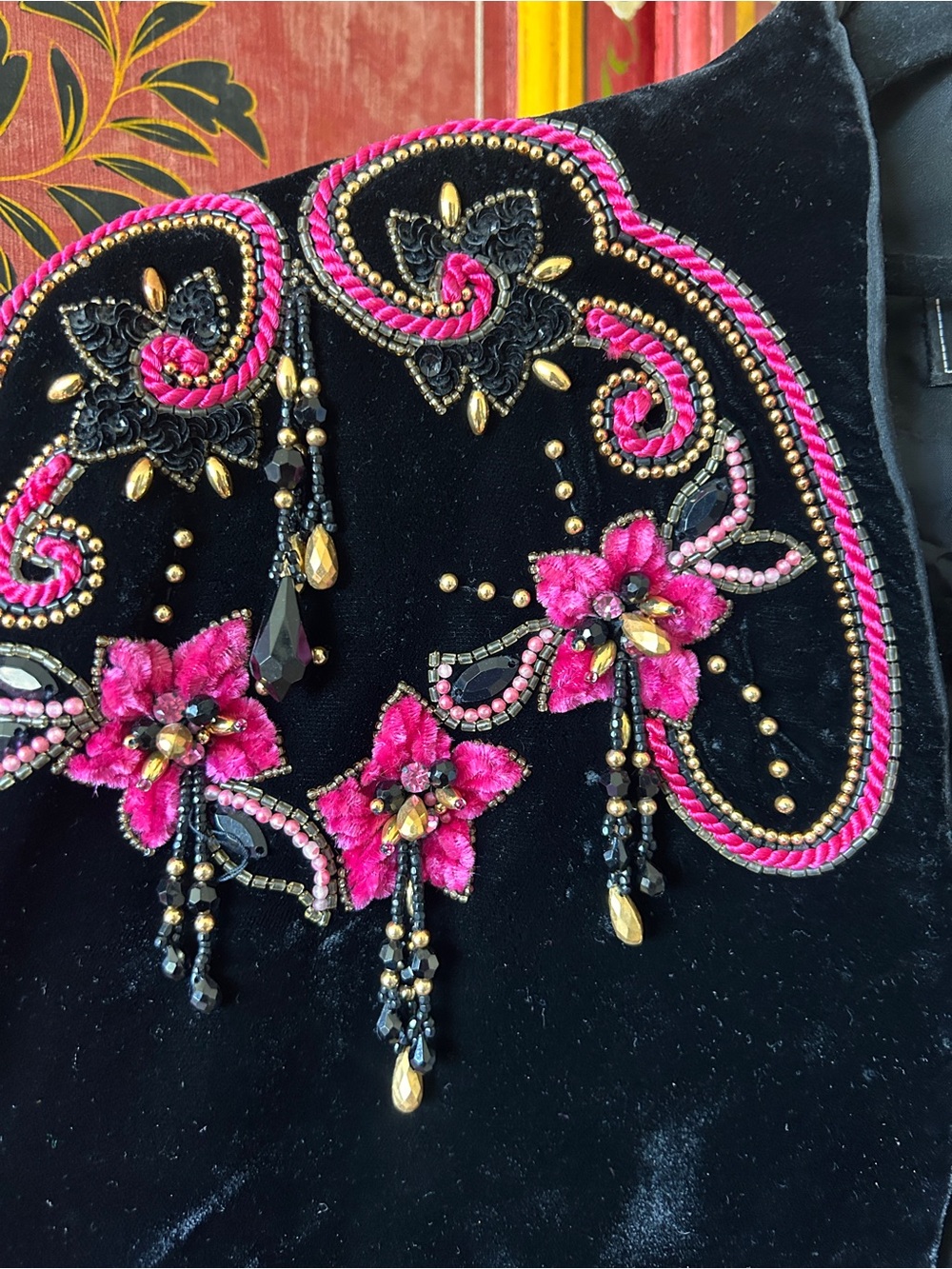 Embellished Black Velvet Bolero Jacket with Pink Beadwork - Picture 7 of 8